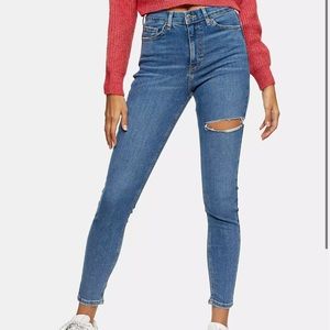 TOPSHOP Mid Blue Thigh Ripped Jamie Skinny Jeans